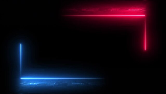 Bright, glowing, neon frame. Template for poster, photo or advertising. Seamless looping animation with free space in the middle.