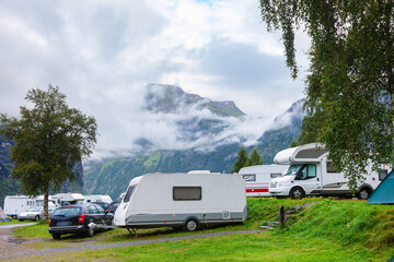 RV Park with Camper Trailers in Norwegian Mountains