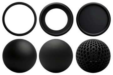 3d black circle elements png on transparent background