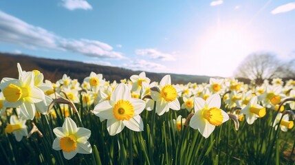 Obraz premium A photo of a picturesque field of daffodils in spring