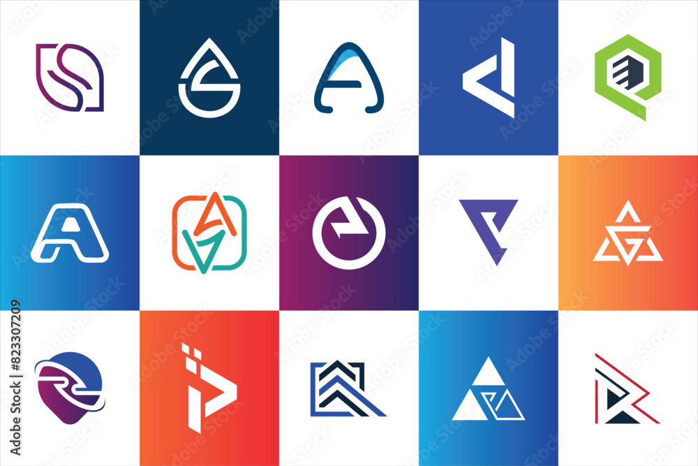 Poster set of creative modern minimal logo design template company business website social media usage geom