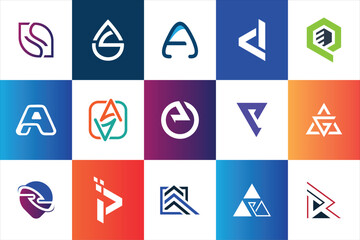 Set of creative modern minimal logo design template company business website social media usage geometric monogram initial styles