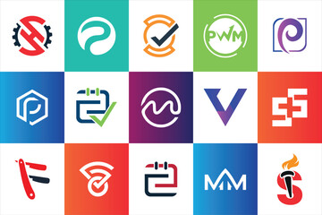 Set of creative modern minimal logo design template company business website social media usage geometric monogram initial styles