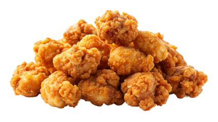 A pile of popcorn chickens isolated on a white background, perfect for a perfect snack