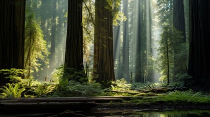 Obraz premium Mysterious woodland with majestic redwoods.