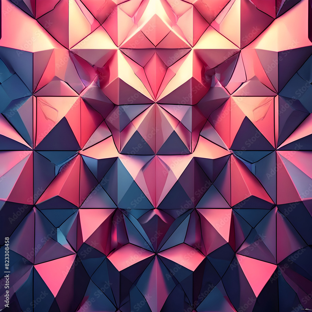 Poster abstract geometric seamless pattern, digital art piece in a vibrant isometric style, featuring a clu