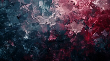 A vibrant abstract painting featuring bold splashes of red, blue, and black colors in a dynamic composition