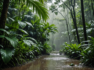 jungle under rain