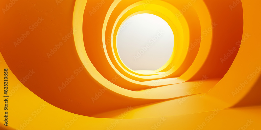 Wall mural 3d render of abstract yellow circular layers with white background