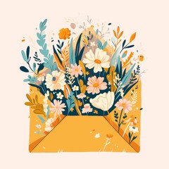 doodle drawing of flowers in the style of bold brushstrokes  , envelope with a lot of flowers