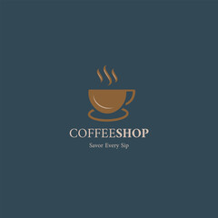 Coffeeshop Logo, Text with Coffee Cup and Swirling Steam, vector logo template