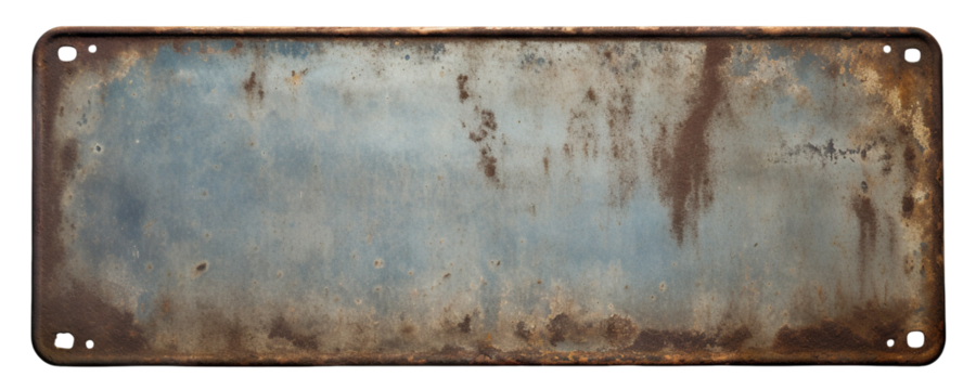 Weathered and rusty metal signboard, cut out