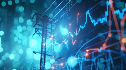 Obraz premium stock market graph with electric pole with blue black energy business