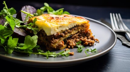 Plate of crispy and flavorful Greek moussaka