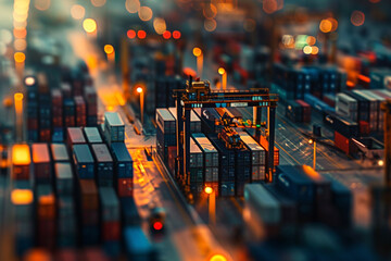 Zoomed-in image of a bustling trade port, shipping containers being loaded, indicative of economic...