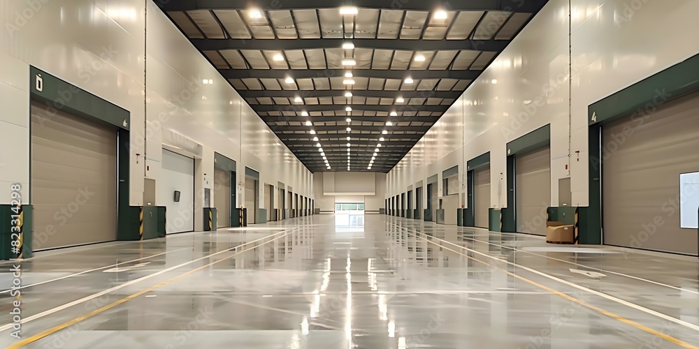 Poster efficient global logistics center with sleek operations managing distribution effectively. concept g