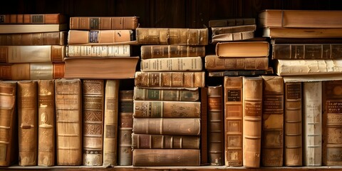 Vintage library background with old books symbolizing enduring knowledge and history. Concept Vintage Background, Library, Old Books, Enduring Knowledge, History