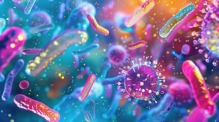 Detailed microscopic view of bacteria with various forms and sizes