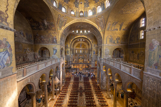 Venezia, Italy - May 18, 2024: interior architectural shot of St. Mark's Basilica in Venice (Basilica di San Marco).