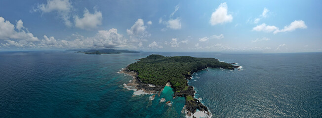Panoramic view form Ilheu das rolas (islet of turtledoves) at Sao Tome e Principe