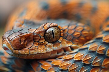 Fototapeta premium Macro Close-Up of Detailed Snake Scales and Eye - ai generative