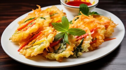Colorful veggie tempura platter