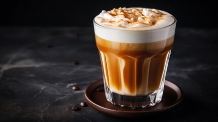 Close-up frothy caramel macchiato