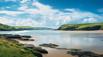 Obraz premium Panoramic vista of serene coastal estuary.