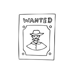 Hand-drawn Wanted vintage western poster. Crime outlaw. Wanted for reward. Cowboy vector banner