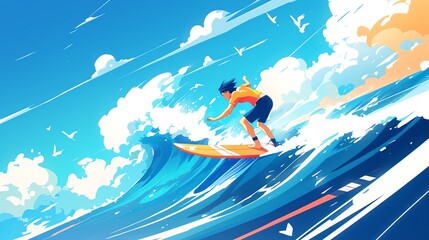 Surfing on a Large Wave Illustration