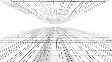 Fototapeta premium Abstract modern urban line drawing background with 3D illustration of architecture building construction perspective design