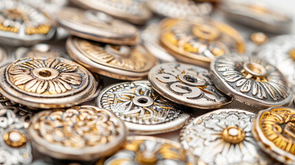 Beautiful textured metal buttons with ornaments 