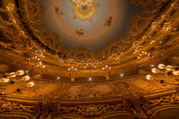 Venezia, Italy - May 18, 2024: interior architectural shot of Teatro la Fenice in Venice.