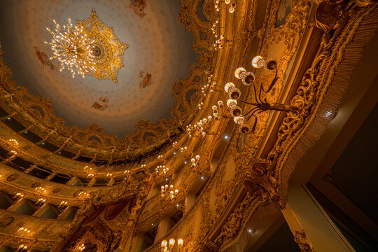 Venezia, Italy - May 18, 2024: interior architectural shot of Teatro la Fenice in Venice.