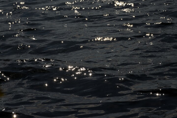 dark blue rippling water surface with ligh reflections background 