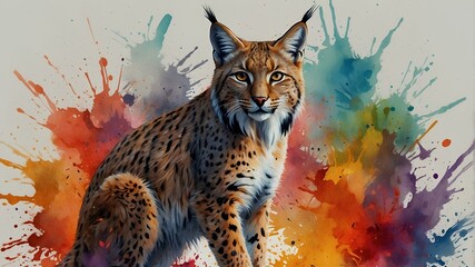 Lynx in Vibrant Watercolor Splatter Art