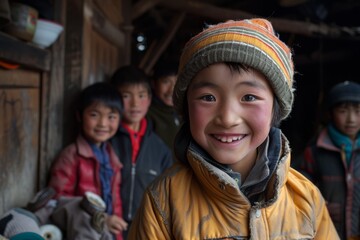 Unidentified Hmong children in a village in Vietnam