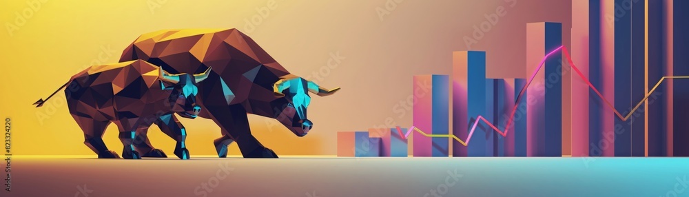 Poster 3d bull and bear icons with a fluctuating graph vibrant flat and clear background free text area mod