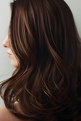 Obraz premium Portrait of a beautiful girl with luxurious long hair. Back view