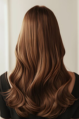 Fototapeta premium Portrait of a beautiful girl with luxurious long hair. Back view