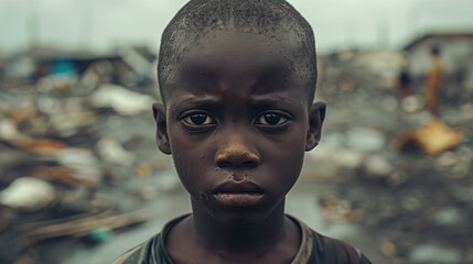 African poverty with a young impoverished boy portrait