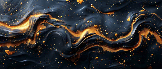Gold abstract black marble background art paint