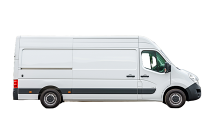 White van isolated on transparent png background.
