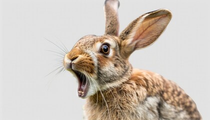 Obraz premium A funny brown rabbit with an open mouth, set on a transparent background, adding a touch of humor to animal-themed content