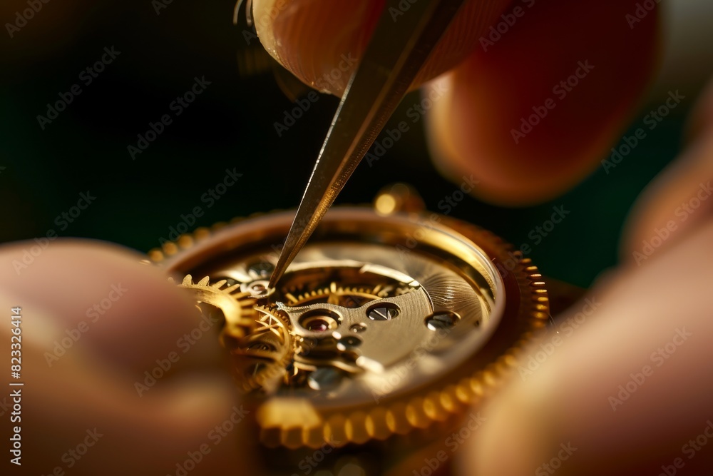 Poster A person meticulously adjusts a component inside the mechanical heart of a luxury watch