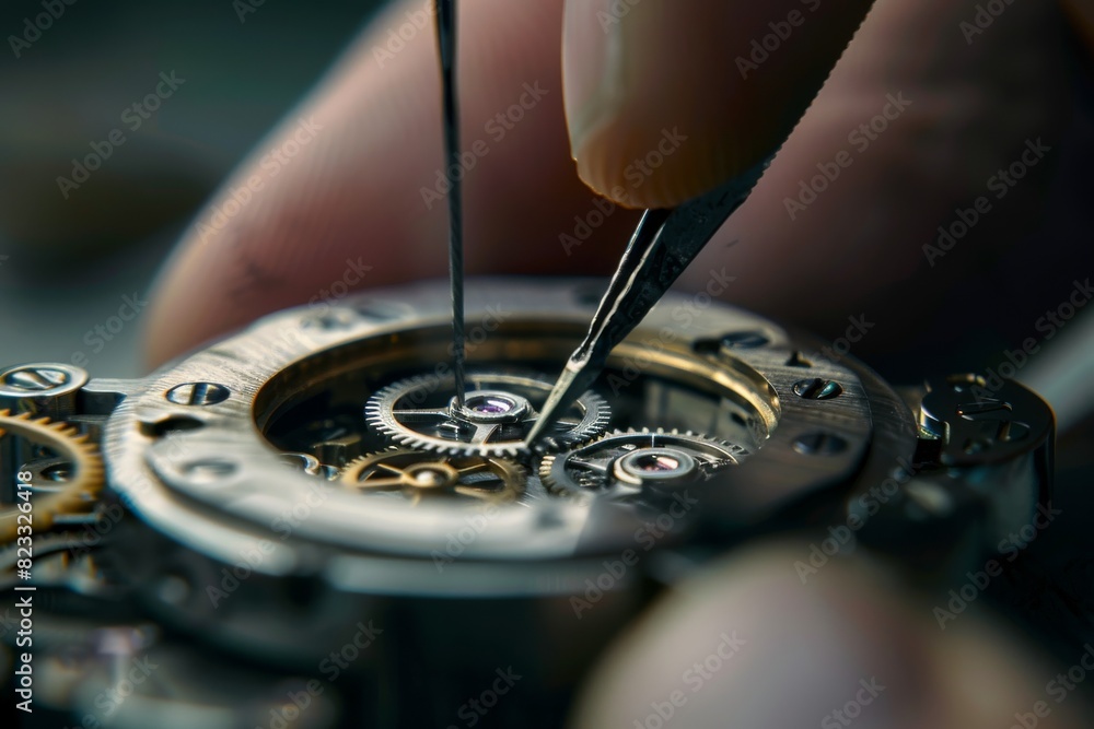 Aufkleber A watchmaker's hand using tweezers to work on the delicate gears of a watch mechanism