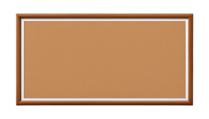 Brown cork bulletin board with a wooden frame isolate on transparent background, cutout, png