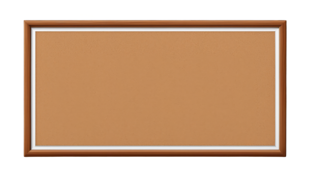 Brown cork bulletin board with a wooden frame isolate on transparent background, cutout, png