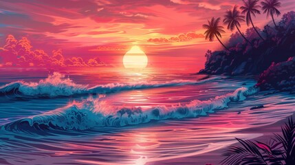 Sunset Beaches in Retrowave Warm Colors

