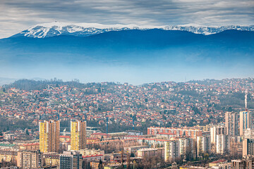 Sarajevo's downtown area offers a captivating view of the city's vibrant urban scene and historic...